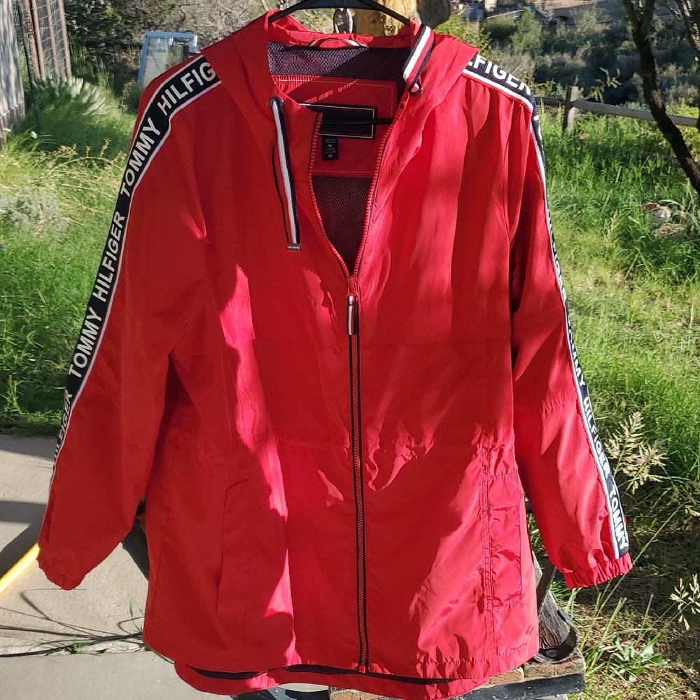 Tommy Hilfiger Red Windbreaker Jacket - Athletic Streetwear Style